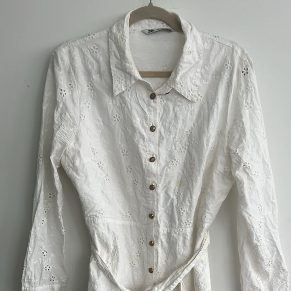Zara Openwork Embroidered Dress in Oyster White, Size XXL